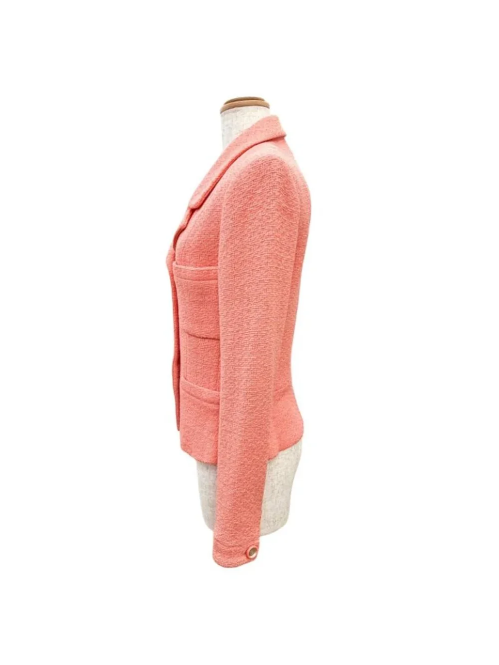 Chanel Vintage 95C Wool 100% CC Logo Mirror Button Short Jacket Pink 40